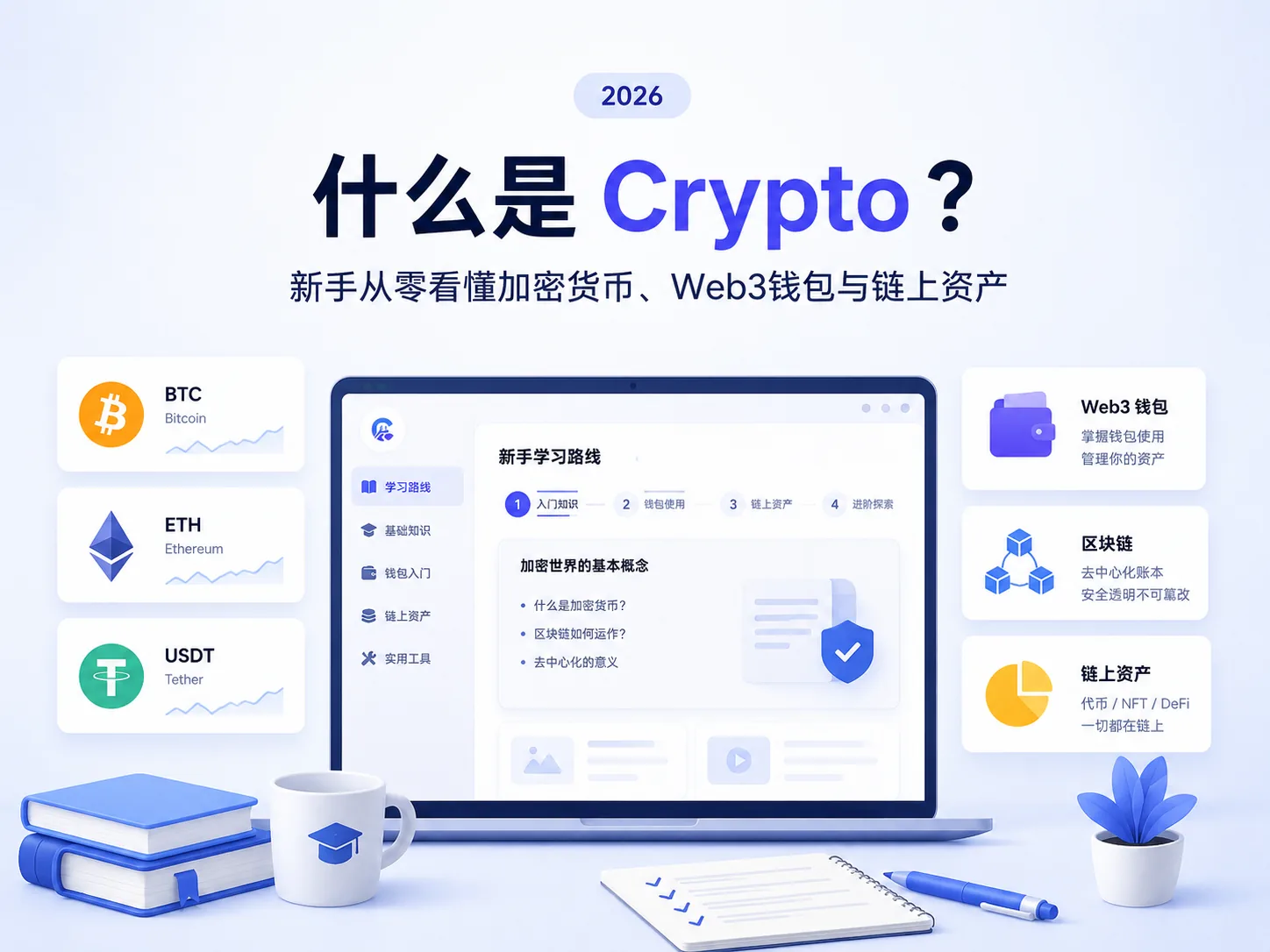什么是 Crypto？新手从零看懂加密货币、Web3钱包与链上资产（2026）