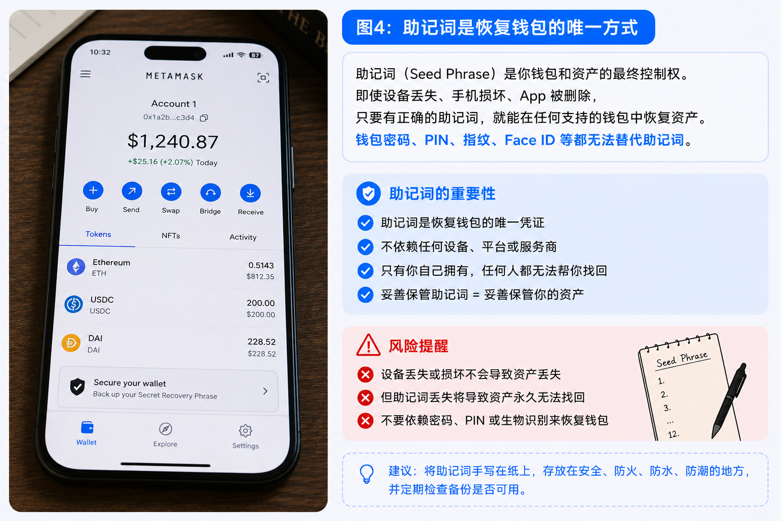 助记词恢复钱包示意图 钱包丢失后通过助记词找回资产