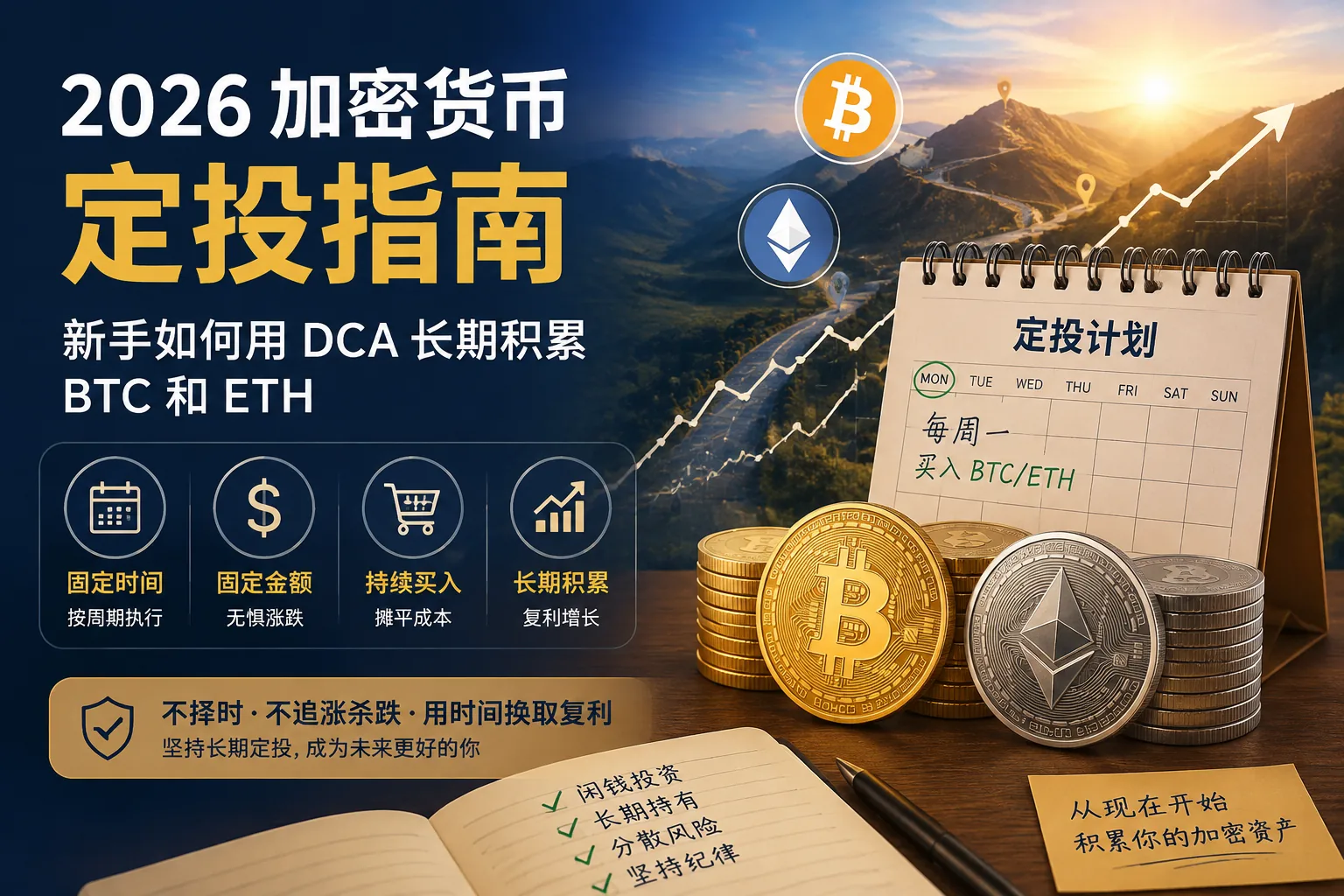 2026加密货币定投指南：新手用DCA囤BTC和ETH，省下盯盘时间换长期收益