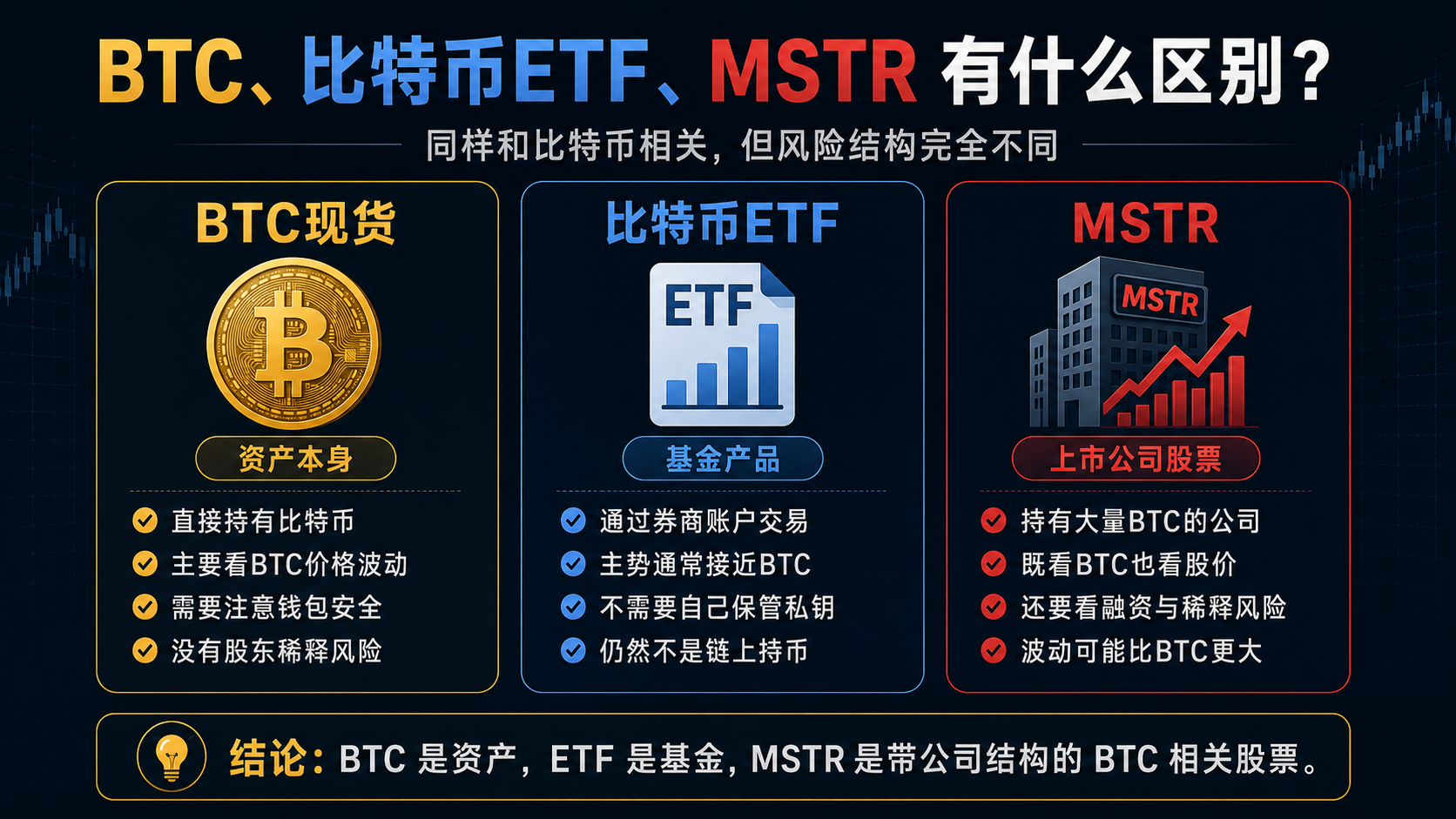 BTC现货、比特币ETF和MSTR风险结构对比图