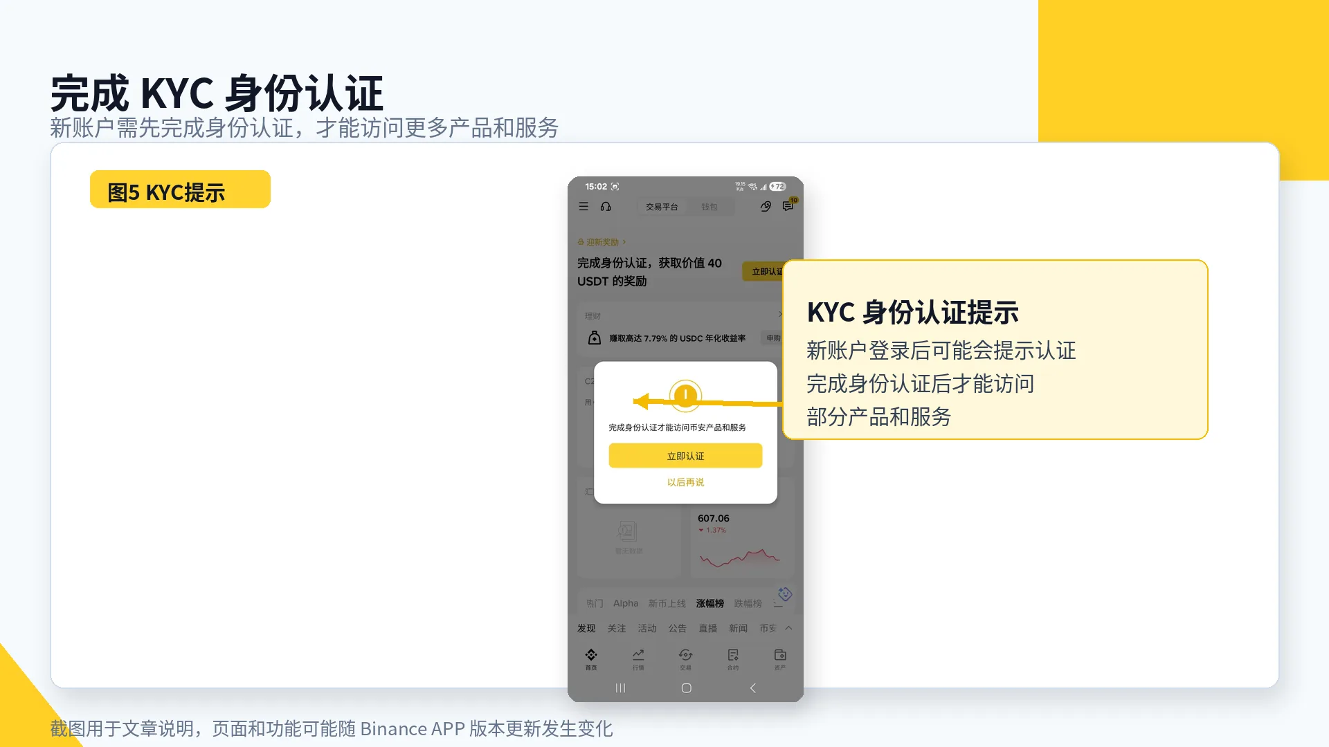 Binance APP 提示完成身份认证后才能访问部分产品和服务