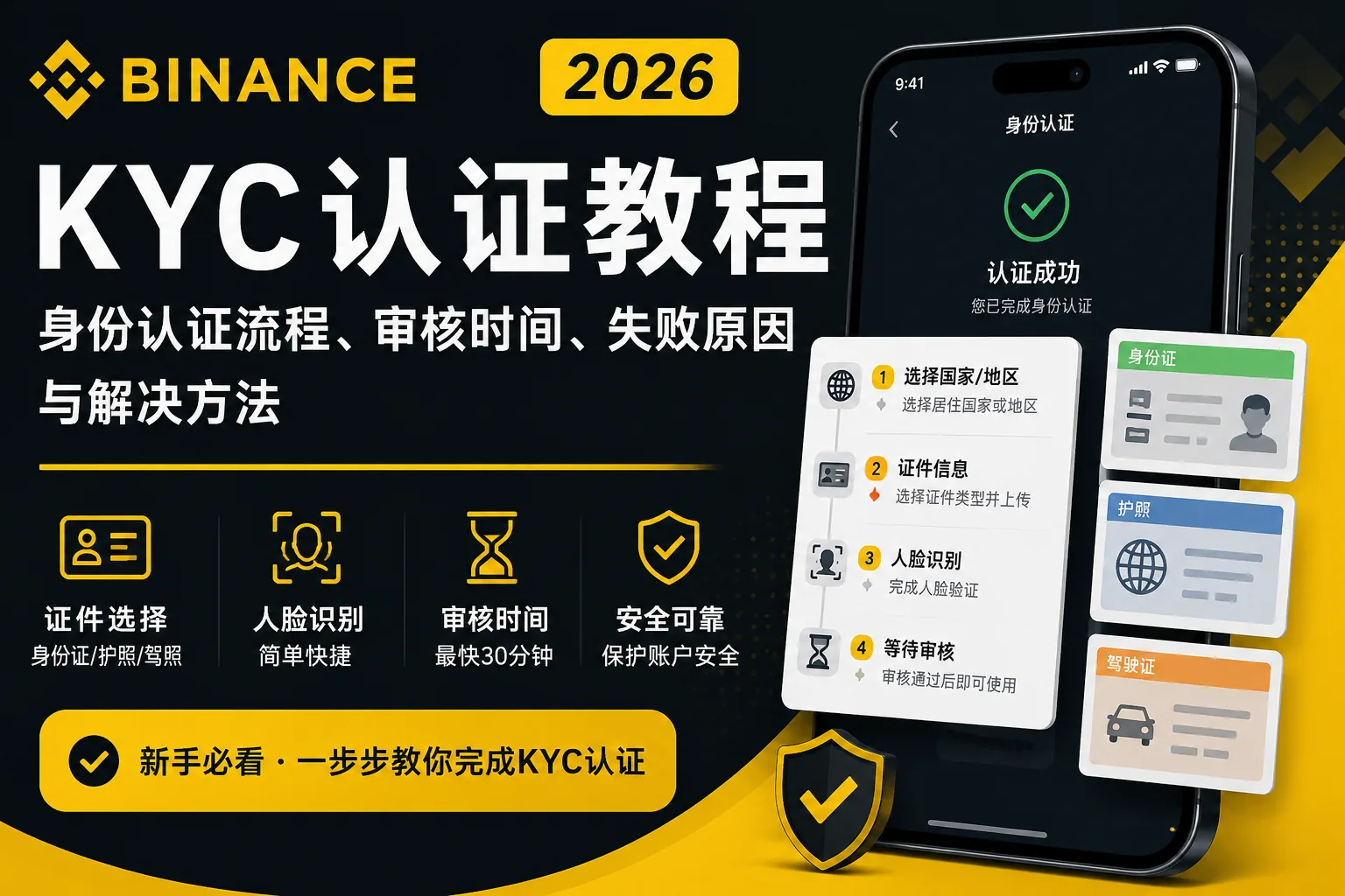 2026年 Binance KYC 认证教程：身份认证流程、审核时间、失败原因与解决方法