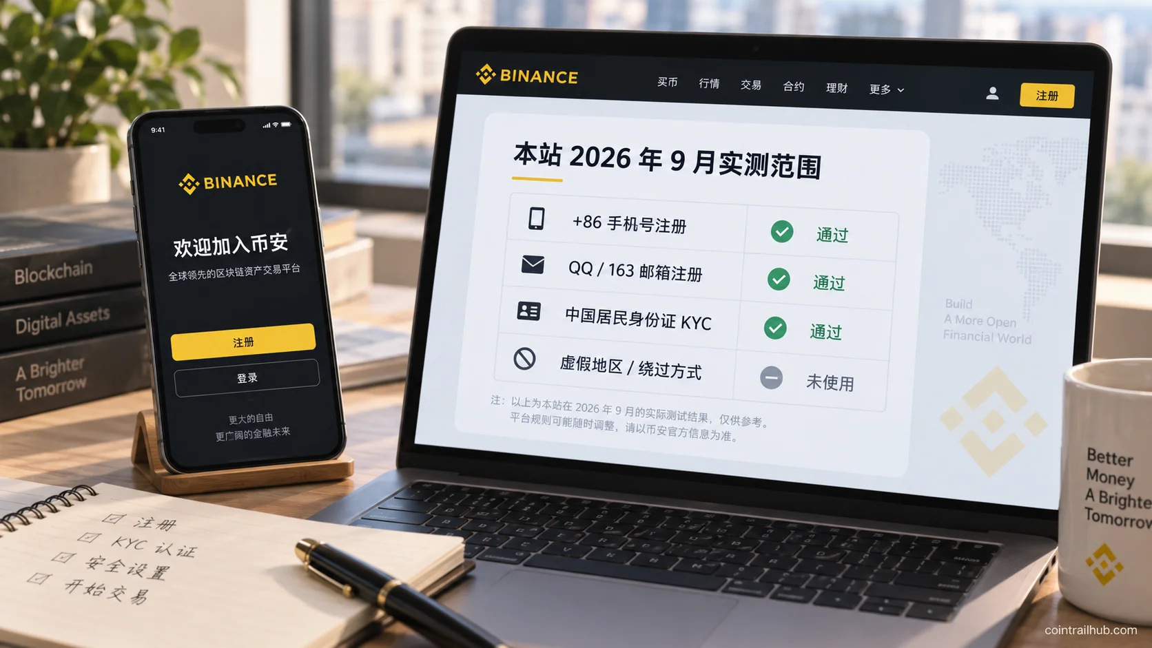 币安2026年9月实测:+86手机号、国内邮箱和中国身份证KYC
